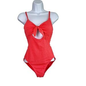 Shade and Shore Womens Crepe Bralette Tie Front‎ One Piece Swimsuit Size S